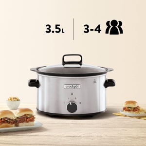 Oala de gatit lent Crockpot | 3,5 litri (3-4 persoane) | Recipiente pentru rumenirea carnii si legumelor | Otel inoxidabil [CSC085X], Cromo - Img 3