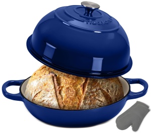 Oala din fonta NutriChef 26 cm, emailata, albastra, cu capac si manere
