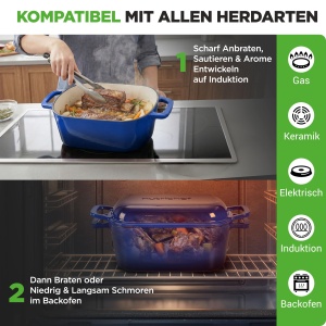 Oala din fonta NutriChef, ovala, 3.4L, cu capac, albastra - Img 3