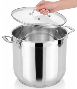 Oala din inox NutriChef 14 L cu capac din sticla, potrivita pentru inductie si gaz