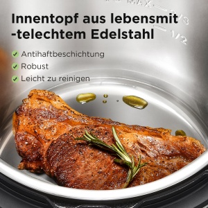 Oala electrica sub presiune Midea 9-in-1, 8L Multicooker 12 presetari instantanee, aparat de iaurt, aragaz de orez, aragaz lent, sous vide, abur, aragaz pentru paste, oala interioara din otel inoxidabil, negru - Img 9