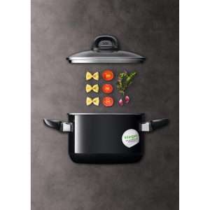 Oala Silit Modesto 20cm, capacitate 3.7l, cu capac din sticla, neagra - Img 3