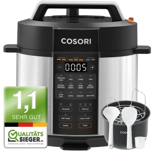Oala sub presiune COSORI, 9 in 1, multicooker cu 14 functii, oala sub presiune de 5,7 l, aragaz de orez, abur, aparat de iaurt, aragaz lent si sous vide, tigaie, carte de retete, otel inoxidabil - Img 1