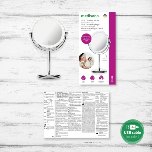 Oglinda cosmetica Medisana CM 844 cu marire, oglinda de masa cu iluminare, oglinda fara fir cu baterie, lumina LED continua si 2 suprafete de oglinda rotative fara si cu marire de 7x - Img 6
