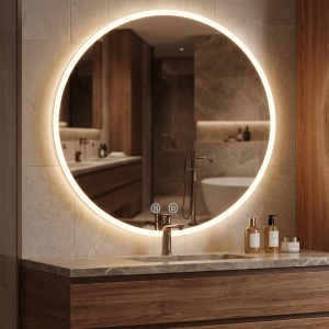 Oglinda de baie cu LED Relaxdays, dimabila, 60 cm, anti-aburire - Img 2