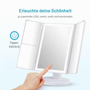 Oglinda de machiaj GRIFEMA cu iluminare LED, 3X2X1X marire, pliabila, alba - Img 3