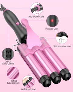 Ondulator cu 3 Tubi pentru Par, Rosa, Temperatura Regla, Incalzire Rapida - Img 7