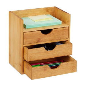 Organizator birou Relaxdays, 3 sertare, bambus, 21x20x13 cm, natural