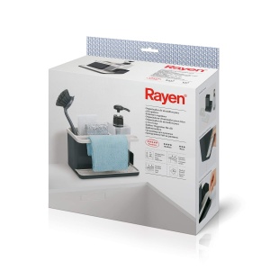 Organizer pentru ustensile de bucatarie Rayen, cu dispenser de sapun, gri deschis si gri inchis