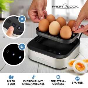 Ouale fierte ProfiCook PC-EK 1276, 6 oua, inox, 400W - Img 4