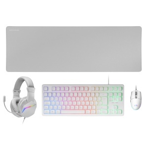 Pachet Gaming Mars MCP-RGB3 - Tastatura TKL RGB, Maus 3200 DPI, Casti audio, XXL Mousepad, Alb