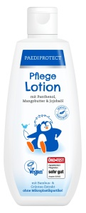 PAEDIPROTECT Lotiune de ingrijire pentru bebelusi si copii 200 ml, Lotiune de ingrijire cu pantenol, Crema hidratanta cu ulei de jojoba si unt de mango, pentru pielea sensibila si uscata a bebelusilor si copiilor, lotiune vegana