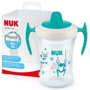 Pahar pentru cursanti NUK Trainer Cup | Cana etansa cu gura moale si manere ergonomice | 6+ luni | 230 ml | Fara BPA | broasca verde, 1 bucata (1 pachet)