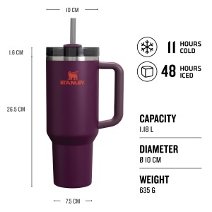 Pahar termoizolant Stanley Quencher H2.0, 1.2L, Plum, din otel reciclat - Img 2