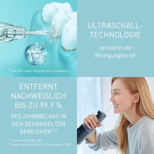 Panasonic seria 600 ata dentara cu ultrasunete EW-DJ66-A303, irigator dentar, irigator oral wireless, 200 ml, IPX7, 2 duze cu ultrasunete, 5 niveluri de presiune a apei, accesorii de calatorie, bleumarin - Img 5