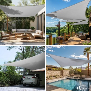 Panou de umbrire VOUNOT, 3x5m, impermeabil, gri deschis, cu set de montaj - Img 3