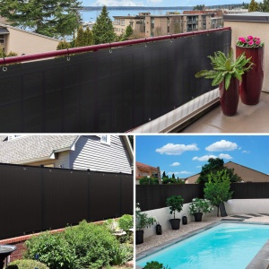 Paravan de balcon VOUNOT 90x600 cm, HDPE, rezistent la UV, negru - Img 5