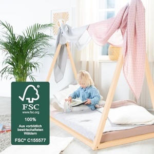 Pat copii roba Tipibett 70x140 cm design tip cort lemn de bambus FSC stil Montessori - Img 4