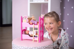 Pat cu etaj pentru papusi Simba Evi Love, 2 papusi incluse, roz, 12 cm - Img 5