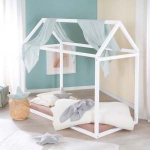 Pat pentru copii Hausbett 70 x 140 cm, roba, din lemn masiv FSC, alb