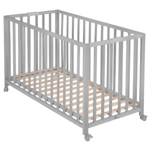 Pat pliabil pentru copii roba Fold Up 60x120 cm din lemn reglabil pe inaltime cu roti si frane Taupe