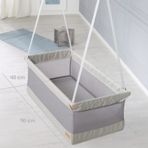 Pat suspendat pentru bebelusi roba Safe Asleep 90x45 cm material Mesh gri cu elemente din lemn - Img 7
