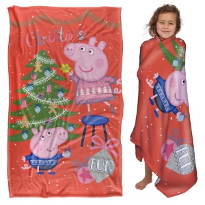 Patura Peppa Pig Craciun, 91 x 147 cm, 300 GSM, 100 Poliester - Img 1