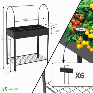 Paturica de gradina VOUNOT, metalica, 80.5x43x130 cm, cu 6 compartimente si roti - Img 7