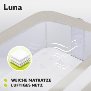Patut co-sleeping Lionelo Luna reglabil pe inaltime si inclinare cu roti si saltea Beige - Img 4