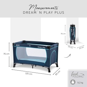 Patut de calatorie Hauck Dream N Play Plus, 15 kg, compact, cu transportoare, NavyAqua - Img 4