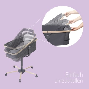 Patut Maxi-Cosi Alba All-in-1, Schimbare usoara intre patutul pentru copii, leagan pentru bebelusi si scaun inalt, 0 luni-3 ani (15 kg), Compatibil cu kitul de masa Maxi-Cosi Alba, Beyond Graphite - Img 4
