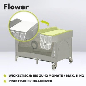 Patut pliabil Lionelo Flower 4in1 cu masuta de infasat si accesorii pentru joaca - Img 3