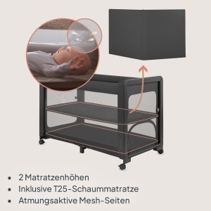 Patut pliabil Lionelo Patty 5-in-1 cu saltea si roti multifunctional ideal de la nastere pana la 15 kg - Img 4