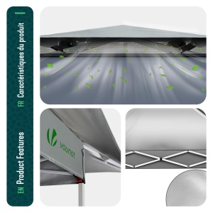 Pavilion pliabil VOUNOT 3.6x3.6m, UV 50, impermeabil, gri - Img 6