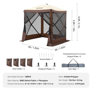 Pavilion Pop-Up VEVOR 6x6 ft Cu Baldachin si Protectie UV Culoare Maro - Img 8