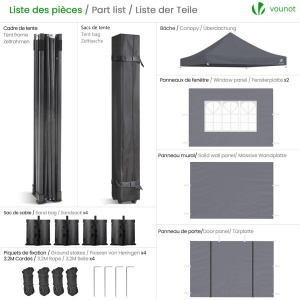 Pavilion Pop-Up VOUNOT 3x3m, Stabil, Waterproof, Gri - Img 2
