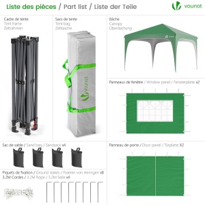 Pavilion VOUNOT 3x3m, impermeabil, cu 4 laterale si 4 saci cu nisip, verde - Img 2