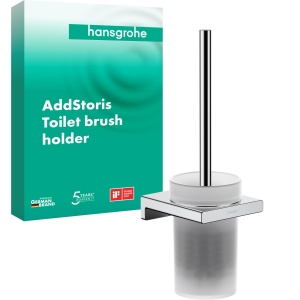 Perie WC cu suport hansgrohe AddStoris, crom, montare pe perete, design modern