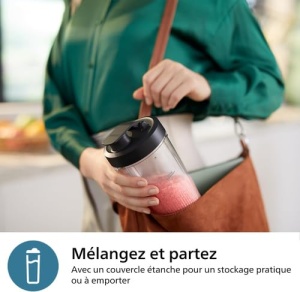 Philips 5000 Series Stand Mixer - Mini Smoothie Maker, lame detasabile, pahar de 700 ml, tehnologie ProBlend Plus, design usor de curatat, elegant, compact. 800 W de putere. Argintiu (HR2764/00) - Img 2