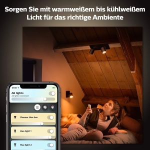 Philips Hue White Ambiance Runner 2 Spot, negru, 2x5W GU10 incl. comutator dimmer, reglabil, toate nuantele de alb, controlabil prin aplicatie, compatibil cu Amazon Alexa (Echo, Echo Dot) - Img 4