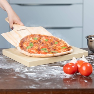 Piatra de copt Relaxdays 3 cm cu suport metalic si spatula din lemn, 38x30 cm - Img 2
