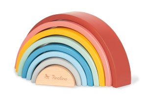 PINOLINO Wooden Rainbow Ruby, jucarie din lemn cu 8 piese, lacuita colorata, jucarie educationala de stivuire, jucarie Montessori, de la 1 an