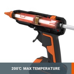 Pistol de lipit cu adeziv fierbinte Worx WX045.9, 20V, 60W, 200C, anti-picurare, cu 10 batoane adezive - Img 4