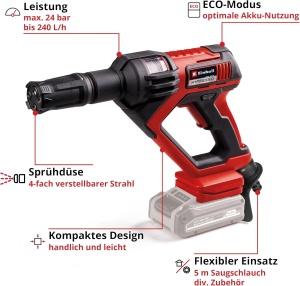 Pistol de spalat cu presiune fara fir Einhell HYPRESSO 18/24-1 Power X-Change (18 V, 24 bar, curatare si irigare mobila, 240 L/h, inclusiv accesorii, fara baterie si incarcator) - Img 6