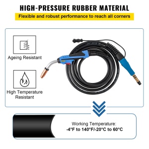 Pistol de sudura VEVOR Mig 46 m Cablu flexibil de inlocuire a tortei 250A Ciclu de lucru 60 pentru sudor electric Utilizare intensiva Sudare Medii ind - Img 6