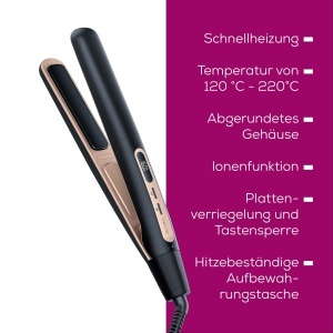 Placa de indreptat parul Beurer HS 100 cu incalzire rapida in 12 secunde, indreptator de indreptat parul cu acoperire ceramica, functie ionica pentru par stralucitor, margini rotunjite pentru bucle Stiluri - Img 7