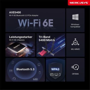 Placa de retea Mercusys MA86XE Wi-Fi 6E, Tri-Band, 2402 Mbits, Bluetooth 5.3 - Img 2
