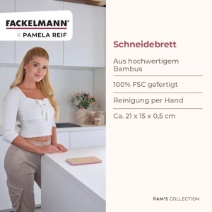 Placa de taiat Fackelmann x Pamela Reif din bambus FSC, 21 x 15 cm, cu margine colorata - Img 3