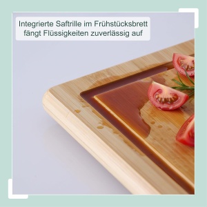 Placa de taiat Relaxdays din bambus, 25 x 38 cm, rutschfest, cu saftrille - Img 6