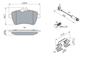 Placute de frana Bosch BP1323 pentru Mercedes-Benz A-Class si B-Class, ECE-R90, cu accesorii - Img 6